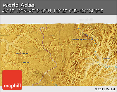 Physical 3D Map of the Area around 46° 51' 18" N, 119° 55' 30" E