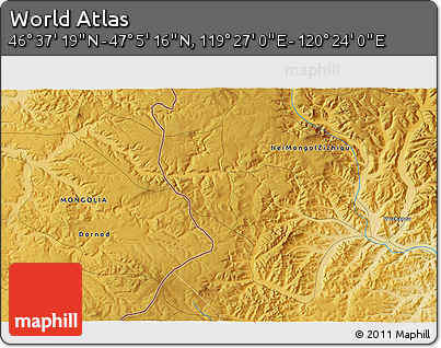 Physical 3D Map of the Area around 46° 51' 18" N, 119° 55' 30" E