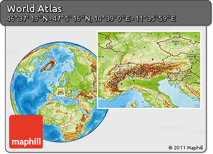 Physical Location Map of the Area around 46° 51' 18" N, 11° 7' 30" E
