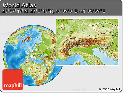 Physical Location Map of the Area around 46° 51' 18" N, 11° 7' 30" E