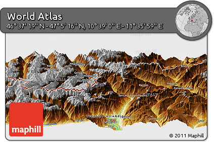 Physical Panoramic Map of the Area around 46° 51' 18" N, 11° 7' 30" E