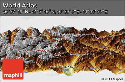 Physical Panoramic Map of the Area around 46° 51' 18" N, 11° 7' 30" E