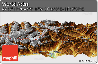 Physical Panoramic Map of the Area around 46° 51' 18" N, 11° 7' 30" E
