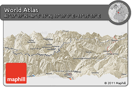 Shaded Relief Panoramic Map of the Area around 46° 51' 18" N, 11° 7' 30" E