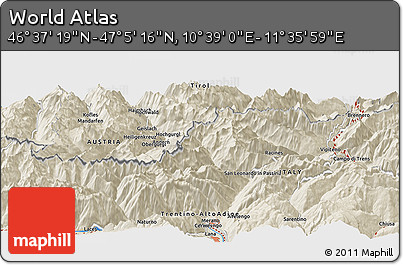 Shaded Relief Panoramic Map of the Area around 46° 51' 18" N, 11° 7' 30" E