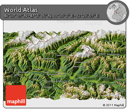Satellite 3D Map of the Area around 46° 51' 18" N, 11° 58' 29" E