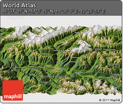 Satellite 3D Map of the Area around 46° 51' 18" N, 11° 58' 29" E