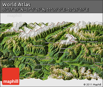 Satellite 3D Map of the Area around 46° 51' 18" N, 11° 58' 29" E