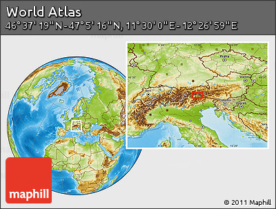 Physical Location Map of the Area around 46° 51' 18" N, 11° 58' 29" E