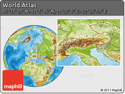 Physical Location Map of the Area around 46° 51' 18" N, 11° 58' 29" E