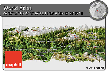 Satellite Panoramic Map of the Area around 46° 51' 18" N, 11° 58' 29" E