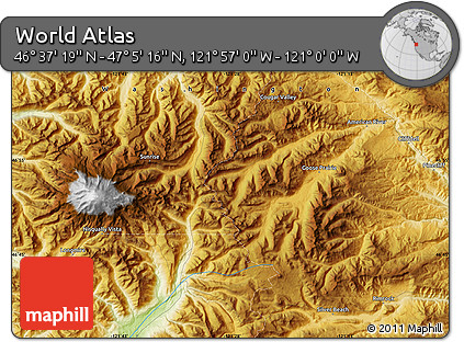 Physical Map of the Area around 46° 51' 18" N, 121° 28' 29" W