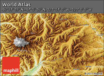 Physical Map of the Area around 46° 51' 18" N, 121° 28' 29" W
