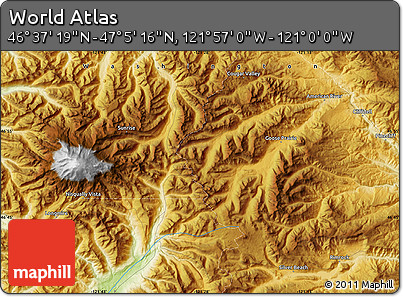 Physical Map of the Area around 46° 51' 18" N, 121° 28' 29" W