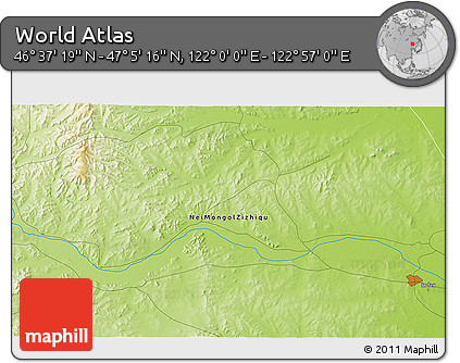 Physical 3D Map of the Area around 46° 51' 18" N, 122° 28' 29" E