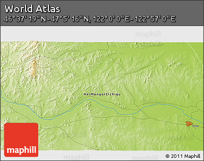 Physical 3D Map of the Area around 46° 51' 18" N, 122° 28' 29" E