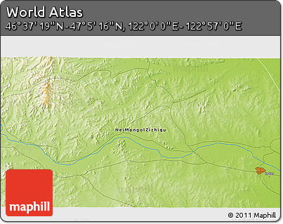 Physical 3D Map of the Area around 46° 51' 18" N, 122° 28' 29" E