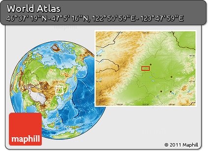 Physical Location Map of the Area around 46° 51' 18" N, 123° 19' 29" E