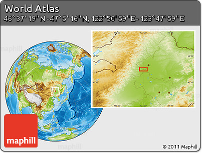 Physical Location Map of the Area around 46° 51' 18" N, 123° 19' 29" E