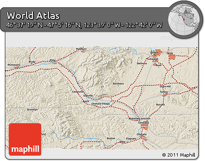 Shaded Relief 3D Map of the Area around 46° 51' 18" N, 123° 10' 30" W