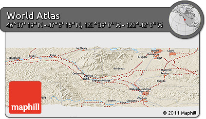 Shaded Relief Panoramic Map of the Area around 46° 51' 18" N, 123° 10' 30" W