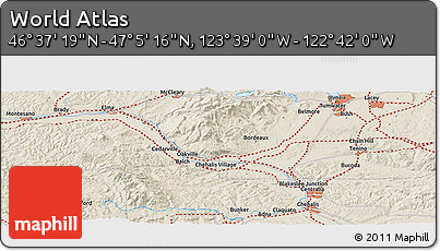 Shaded Relief Panoramic Map of the Area around 46° 51' 18" N, 123° 10' 30" W