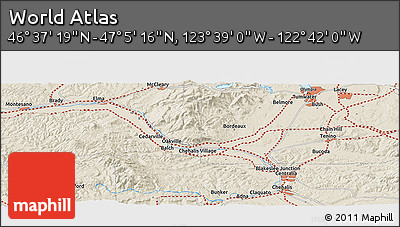Shaded Relief Panoramic Map of the Area around 46° 51' 18" N, 123° 10' 30" W