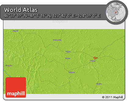 Physical 3D Map of the Area around 46° 51' 18" N, 124° 10' 30" E