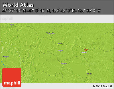 Physical 3D Map of the Area around 46° 51' 18" N, 124° 10' 30" E