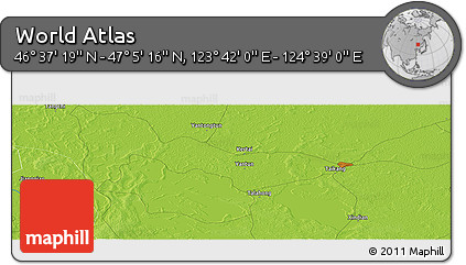 Physical Panoramic Map of the Area around 46° 51' 18" N, 124° 10' 30" E