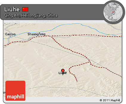 Shaded Relief Panoramic Map of Liuhe