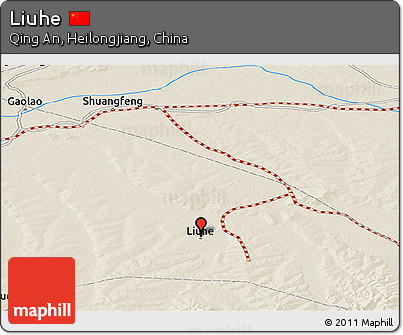 Shaded Relief Panoramic Map of Liuhe