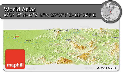 Physical Panoramic Map of the Area around 46° 51' 18" N, 128° 25' 30" E