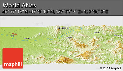 Physical Panoramic Map of the Area around 46° 51' 18" N, 128° 25' 30" E