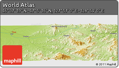 Physical Panoramic Map of the Area around 46° 51' 18" N, 128° 25' 30" E