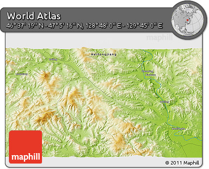 Physical 3D Map of the Area around 46° 51' 18" N, 129° 16' 30" E