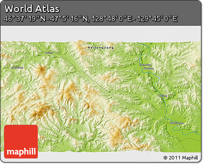Physical 3D Map of the Area around 46° 51' 18" N, 129° 16' 30" E