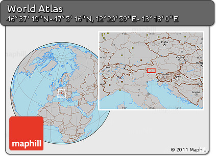 Gray Location Map of the Area around 46° 51' 18" N, 12° 49' 29" E