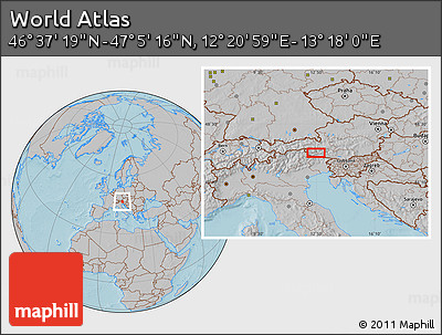 Gray Location Map of the Area around 46° 51' 18" N, 12° 49' 29" E, hill shading