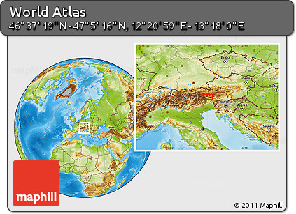 Physical Location Map of the Area around 46° 51' 18" N, 12° 49' 29" E