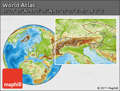 Physical Location Map of the Area around 46° 51' 18" N, 12° 49' 29" E