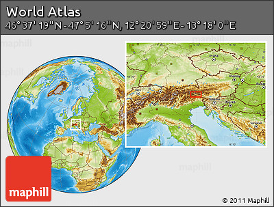 Physical Location Map of the Area around 46° 51' 18" N, 12° 49' 29" E