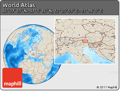 Shaded Relief Location Map of the Area around 46° 51' 18" N, 12° 49' 29" E