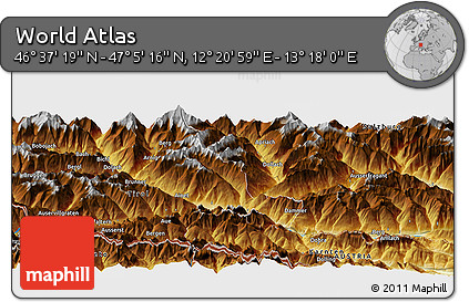 Physical Panoramic Map of the Area around 46° 51' 18" N, 12° 49' 29" E