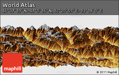 Physical Panoramic Map of the Area around 46° 51' 18" N, 12° 49' 29" E