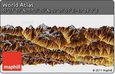 Physical Panoramic Map of the Area around 46° 51' 18" N, 12° 49' 29" E