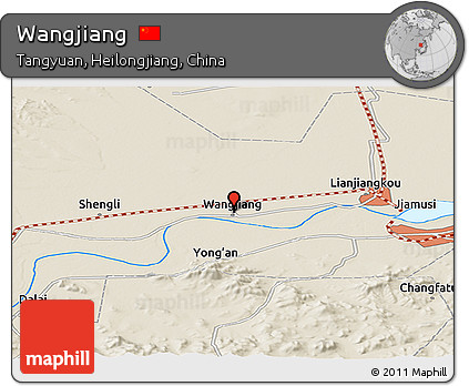 Shaded Relief Panoramic Map of Wangjiang