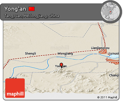 Shaded Relief Panoramic Map of Yong'an