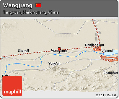 Shaded Relief Panoramic Map of Wangjiang