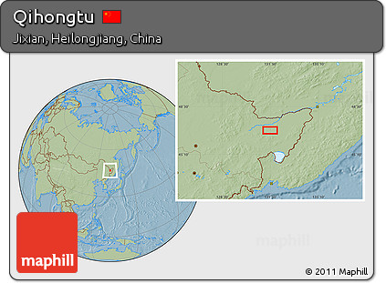 Savanna Style Location Map of Qihongtu, hill shading